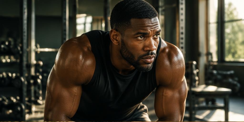 An athlete leaning forward in a modern gym