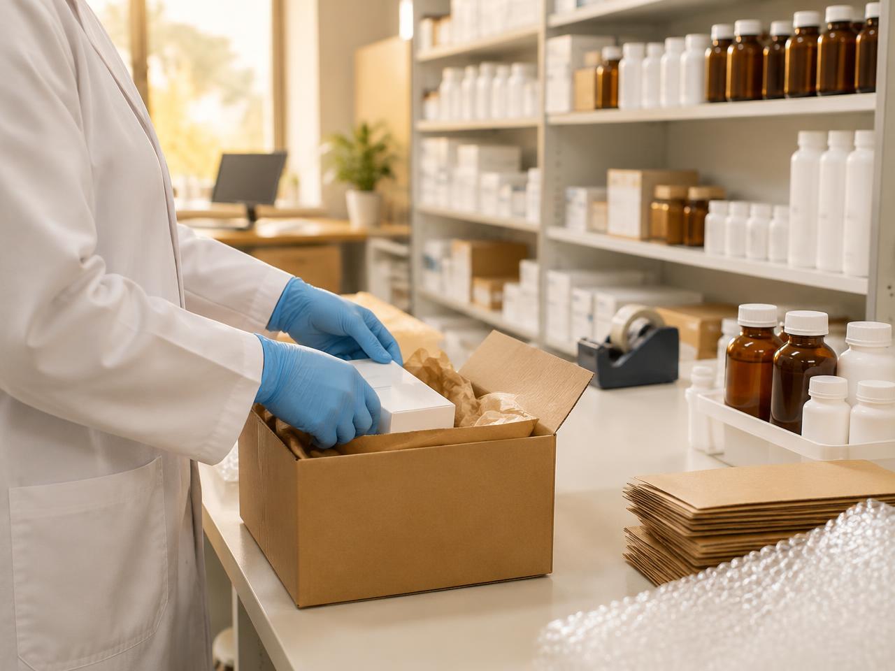 A pharmacy team member packing an order